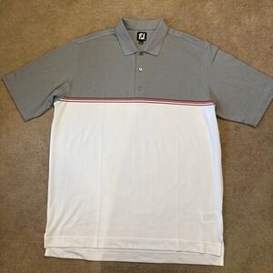 FootJoy Men's Color Block Lisle Polo Heather Gray White Size Large EUC